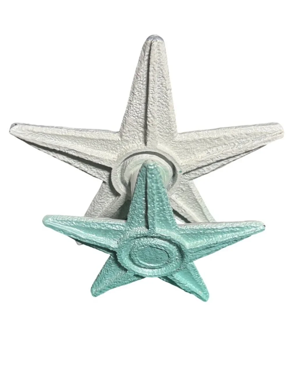 Starfish Wall Hook Coastal Décor Cast Iron Painted White & Aqua Nautical-Themed
